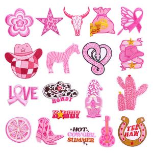 Bottes de cowgirl roses personnalisées en gros avec broderies étoiles et patchs brodés boule disco pour chapeaux et vêtements - Product Image 1
