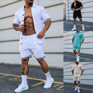 Completo da Uomo 2 Pezzi Personalizzabile con Logo, 1MOQ, Moda Estate 2024, Taglie Forti 4XL, Giacca con Colletto Risvoltato e Pantaloncini - Product Image 2