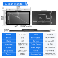 Monitor Layar Sentuh Kapasitif Industri PCAP 27 Inci 1920*1080 Panel Datar Tahan Air dengan Casing Logam untuk Pemasangan di Dinding, Dilengkapi VGA HD USB