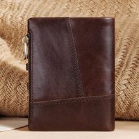 Dompet Vintage dengan Logo Kustom Kulit Sapi Asli Dompet Ritsleting Ganda Pemblokir RFID Dompet Kulit Lipat Dua Pria