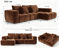 Canapé modulaire en velours Teddy français Zetaadams T627 pour petits appartements modernes, style crème, salons, rangée droite