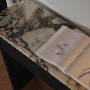 Table <span class=keywords><strong>console</strong></span> haut de gamme en marbre pour entrée et salon, design à rainures verticales, armoire de rangement - Product Image 5