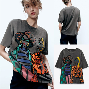 T-shirts pour femmes lavés à l'acide personnalisés DTG print logo <span class=keywords><strong>ladt</strong></span> streetwear t shirts - Product Image 2