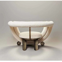 Chaise Longue d'Appoint de Luxe en Métal au Design Unique, Fauteuil Sofa Moderne en Laine d'Agneau pour Salon