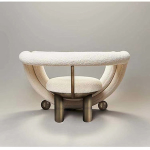 Diseño único de Metal de lujo Acento Chaise Lounge Brazo moderno Sofá Silla Sala de estar Silla de ocio de lana de cordero