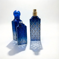 Flacon de parfum de luxe en verre dégradé bleu-gris avec texture découpée 10ml/15ml/20ml, flacon pulvérisateur rechargeable