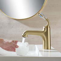 Robinet de lavabo BUTERFLEOGE moderne vintage à poignée en cristal français, laiton électroplaqué, cartouche en céramique, eau chaude et froide, trou unique