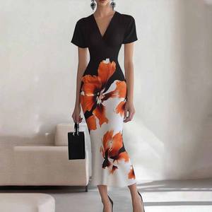 Gymystars Robe de soirée sans manches à imprimé floral Robe de soirée pour femmes Tenue élégante et sexy Robe de soirée à fleurs noires et blanches - Product Image 3