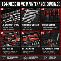Kit d'outils d'entretien domestique : Jeu de tournevis, clé à douille peu profonde, clé combinée forgée, pinces, outil électrique sans fil OEM