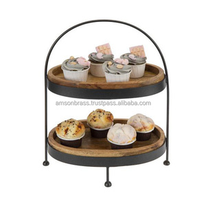 Hot Selling Serving <b>Tray</b> Metal & Wooden Rack 3 Tier Luxury <b>Party</b> <b>Tray</b> - Product Image 2