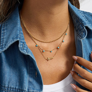 Collier pendentif en acier inoxydable avec perles turquoise bleues, bijoux cadeau - Product Image 2