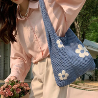 Sac fourre-tout en tricot ajouré à motif floral, grande capacité, style rétro simple, sac à bandoulière pour femme