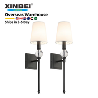 Lampu Dinding Besi Hitam Desain Baru ETL Stok AS, Lampu Dinding Modern untuk Rumah, Hotel, Dekorasi dengan Kap Lampu Kain Kerucut