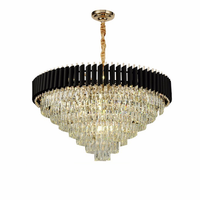 Lámpara Colgante Moderna Nórdica de Lujo con Cristal K9 en Negro y Dorado, Candelabro Redondo para Interiores con Luces Led