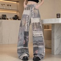 Salopette d'été délavée pour femme, style rétro vintage imprimé journal, taille haute, coupe ample, esthétique Y2K, style Harajuku, décontractée