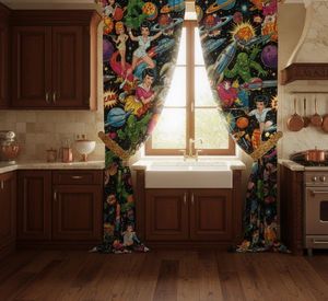 Artistic Retro Sci Fi Pop Art Window <b>Curtains</b> Dense Floral Pattern 70% Light Blocking Luxury Window Drapes for Living Room - Product Image 3