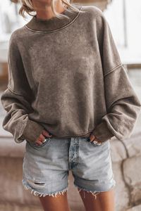 Femmes poids lourd détresse surdimensionné acide Vintage lavage à capuche en gros blanc minéral lavage goutte épaule sweat pour l'hiver - Product Image 2