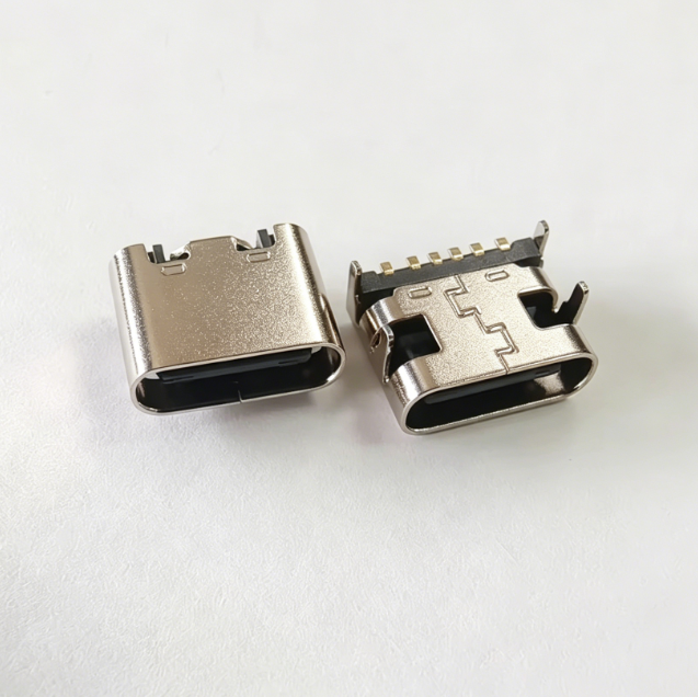 24Pin Type-C 180 Vertical SMT Female Connector Stainless Steel 3A USB Type C Charging Socket Earbuds Case Smart Watch Small