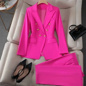 JX892 Elegante Completo da Donna a 2 Pezzi: Giacca Doppiopetto e Pantaloni a Vita Alta, Outfit Elegante da Ufficio - Product Image 1