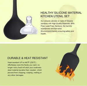 Utensilios de cocina de silicona antiadherentes, herramientas de cocina resistentes al calor, juego de utensilios de cocina de silicona, 15 Uds.