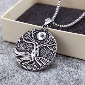 Yunnique – collier unisexe Vintage en acier inoxydable, pendentif arbre de vie avec pierre de lune, design géométrique, bijoux cadeau - Product Image 2