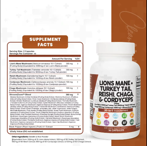 <span class=keywords><strong>Capsule</strong></span> di Miscela di Funghi Ricche di Criniera di Leone, Coda di Tacchino, Reishi, Chaga e Cordyceps per Regolare il Sistema Immunitario - Product Image 3