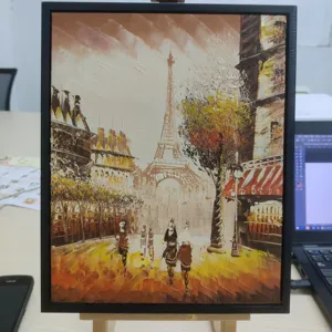 Stile moderno all'ingrosso francese torre Eiffel Street View pittura a basso prezzo pittura a olio fatta a mano