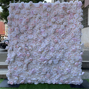 3D di simulazione di seta arrotolare il pannello a goccia della parete del fiore 8ft X 8ft rosa di nozze rosa artificiale del fiore della parete per la decorazione - Product Image 3