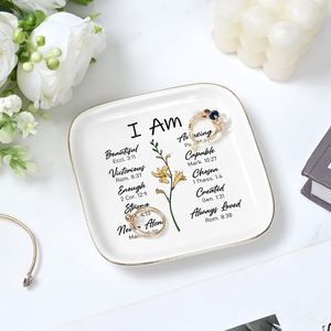 High-End Porcelain Trinket Dish Custom Logo Gold Border Jewelry Tray Personalized Bridesmaid Proposal Gift <b>Ring</b> Holder <b>Plate</b> - Product Image 1