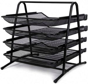 4 Tier <b>Shelf</b> Office <b>Desktop</b> Tray Rack Mesh Metal Desk Organizer File Rack Letter Tray A4 Papers Documents Holder Desk Organizer - Product Image 5