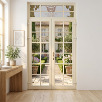 Porte en bois massif de chêne contemporaine DEMEA pour balcon, finition couleur personnalisée, panneau en verre clair, double porte française à battants pour salon