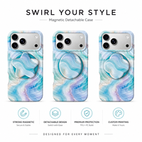 Coque de téléphone magnétique personnalisée en marbre agate océanique par sublimation, avec plaque arrière détachable en TPU PC et support multi-formes