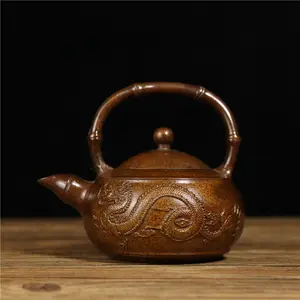 Antik koleksiyon saf bakır eski bakır pot kaldırma ışın ejderha phoenix Chengxiang demlik eski paket macun ev çay töreni