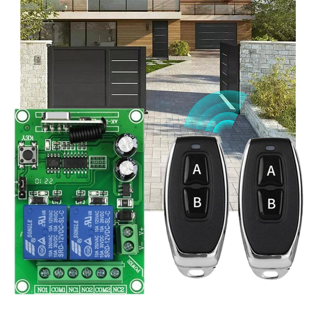 DC12V 2 Channels 433 MHz Universal RF Remote Control Switch Wireless Relay Module Receiver and Remote for Roller Shutter