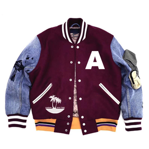 사용자 정의 로고 하이 퀄리티 느슨한 야구 대표팀 재킷 남자 씻어 빈티지 데님 폭격기 자수 재킷 - Product Image 1