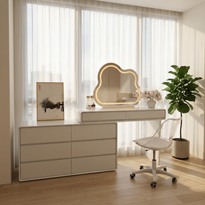 Modern <b>Makeup</b> Vanity Table with Lighted <b>Mirror</b> Storage Desk for Bedroom Furniture - Product Image 4