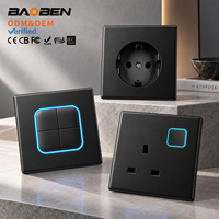 BAOBEN Prise murale ultra-fine en polycarbonate noire avec lumière LED, ports USB + Type-C pour usage domestique