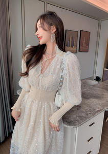 ZYHT-ropa elegante para mujer, vestidos sexys plisados informales de malla <span class=keywords><strong>transparente</strong></span> con lentejuelas y farol, 5298 - Product Image 6