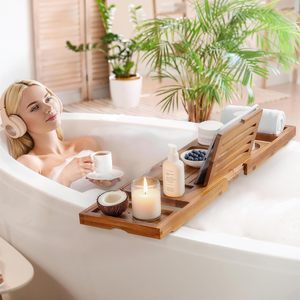 Plateau de bain Fun Memories - Plateau de bain rectangulaire multifonctionnel réglable et antidérapant avec porte-verre à <span class=keywords><strong>vin</strong></span>, support pour téléphone et support pour livre - Product Image 6
