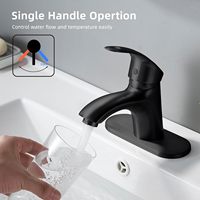 Keran Wastafel Kamar Mandi Modern Satu Pegangan dari Kuningan dengan Pelat Dek, Pemasangan Satu Lubang, Finishing Hitam Matte, Inti Keramik.