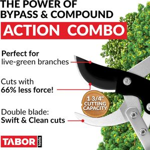 TABOR TOOLS GG11A Sécateur à lame déportée en acier au carbone, action composée, taille-arbre 30 pouces, capacité de coupe 1 3/4 pouces, coupes nettes - Product Image 2