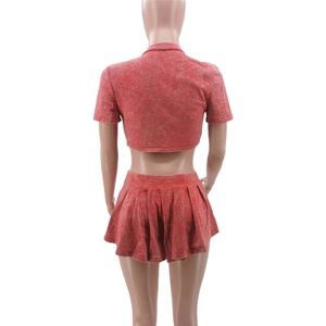 ZHEZHE 2024 moda Sexy mujer ácido lavado chándal y desgastado (con pantalones de seguridad en el interior) <span class=keywords><strong>falda</strong></span> conjunto de 2 piezas - Product Image 3