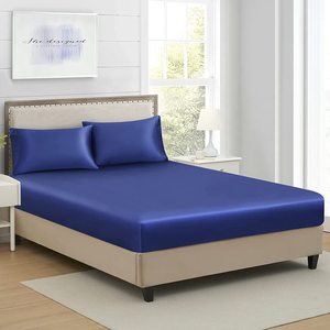 Ensembles de drap-housse en Satin rafraîchissant <span class=keywords><strong>bleu</strong></span> <span class=keywords><strong>marine</strong></span> taille Queen entièrement élastique - Product Image 4