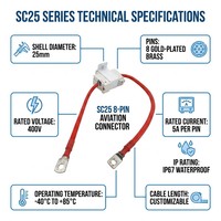 Hochleistungs-SC25 8-Pin Luftfahrtstecker-Verbindungskabel IP67 Wasserdicht mit Vergoldeten Pins 25mm für Outdoor-Industriegeräte