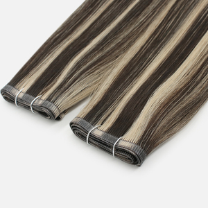 Extensioni per capelli invisibili con trama piatta da 100g, 100% capelli umani vergini russi, radici scure, Ombre Ash Blonde, le più vendute - Product Image 1