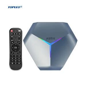 Topleo caixa de tv av1 original, caixa de tv dual wifi com iluminação definível android hd desi