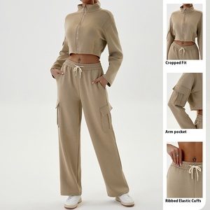 Pour Amazon européen américain automne hiver Vintage Sportswear femmes décontracté sport costume lâche cordon <span class=keywords><strong>Jogging</strong></span> Yoga 2 en 1 - Product Image 1