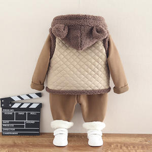 Vente en gros 0-3 ans bébé garçon 3 pièces ensemble de vêtements à <span class=keywords><strong>capuche</strong></span> hiver velours épais gilets <span class=keywords><strong>gilet</strong></span> costume nouveau-né polaire ensemble de vêtements - Product Image 3