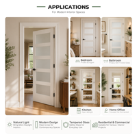 Porte de salle de bain intérieure en bois avec verre dépoli 5 Lite, entrepôt local USA, pour maison, porte de buanderie en MDF à âme pleine, apprêtée blanche