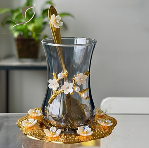 ชุดแก้วกาแฟทรงหรูบางเฉียบเคลือบทองคำแบบใหม่ปี 2026 สไตล์ตะวันออกกลาง ชุดน้ำชาตุรกี แก้วแก้วใส 6 ใบ - Product Image 5